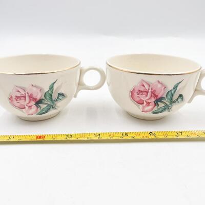 TAYLOR SMITH TAYLOR VERSATILE CHINA PINK ROSE TEACUPS (2) & SAUCERS (3)