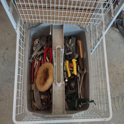 Lot 383: Rolling Wire 2 Drawer Cart With Tools, Clamps, A Tool Kit & More