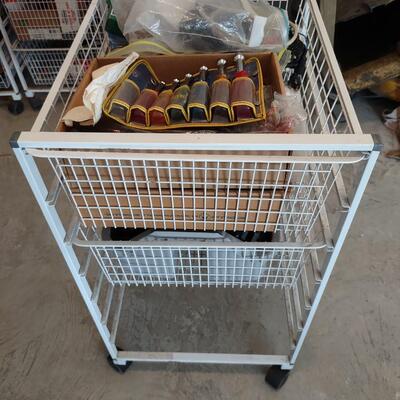 Lot 383: Rolling Wire 2 Drawer Cart With Tools, Clamps, A Tool Kit & More