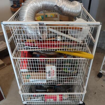 Lot 384: Rolling Wire 3 Drawer Cart With Misc. Tools & More