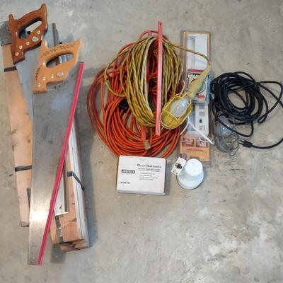 Lot 387: Craftsman Hand Saws, Saw Horses, Work Lights, & More