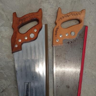 Lot 387: Craftsman Hand Saws, Saw Horses, Work Lights, & More