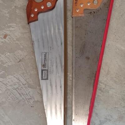 Lot 387: Craftsman Hand Saws, Saw Horses, Work Lights, & More