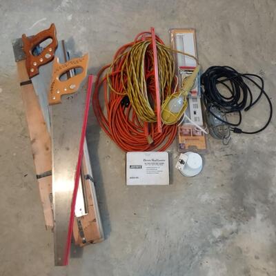 Lot 387: Craftsman Hand Saws, Saw Horses, Work Lights, & More