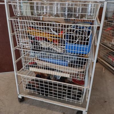 Lot 385: Rolling Wire 4 Drawer Cart With Hardware, Extension Cords, & More
