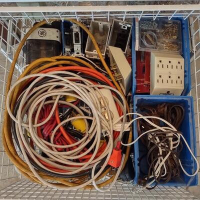Lot 385: Rolling Wire 4 Drawer Cart With Hardware, Extension Cords, & More