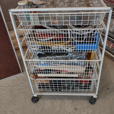 Lot 385: Rolling Wire 4 Drawer Cart With Hardware, Extension Cords, & More