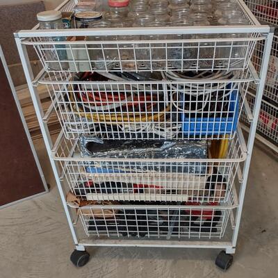 Lot 385: Rolling Wire 4 Drawer Cart With Hardware, Extension Cords, & More