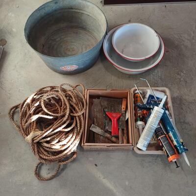 Lot 392: Wheeling Galvanized Wash Tub & More