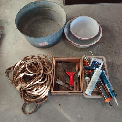 Lot 392: Wheeling Galvanized Wash Tub & More