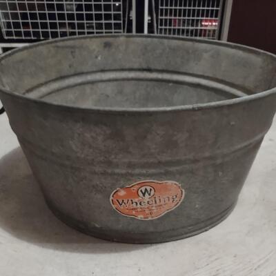 Lot 392: Wheeling Galvanized Wash Tub & More