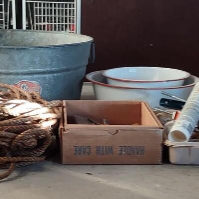 Lot 392: Wheeling Galvanized Wash Tub & More