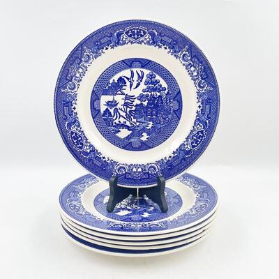 ROYAL CHINA BLUE WILLOW WARE DINNER PLATES (6)