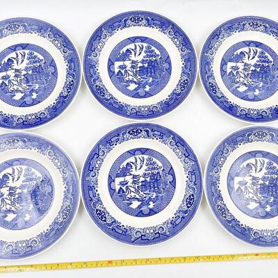 ROYAL CHINA BLUE WILLOW WARE DINNER PLATES (6)