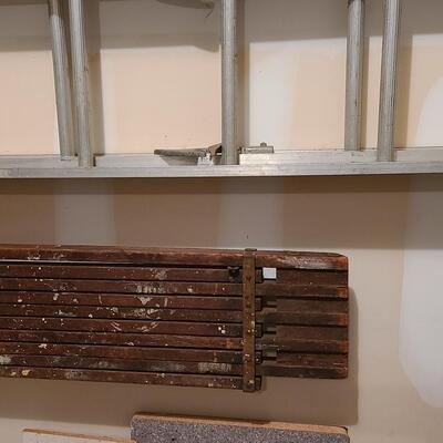 Lot 389: Aluminum Extension Ladder and Wood Scaffolding