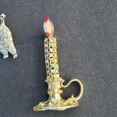 Lot 411: Vintage Rhinestone Poodle and Candlestick Brooches