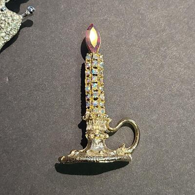 Lot 411: Vintage Rhinestone Poodle and Candlestick Brooches