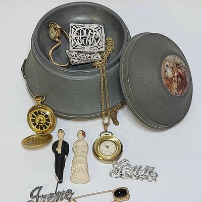 Lot 407: Antique Metal Music/Jewelry Box and More