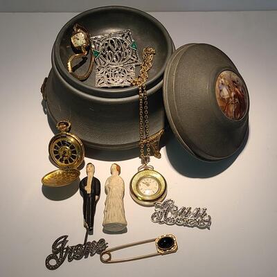 Lot 407: Antique Metal Music/Jewelry Box and More