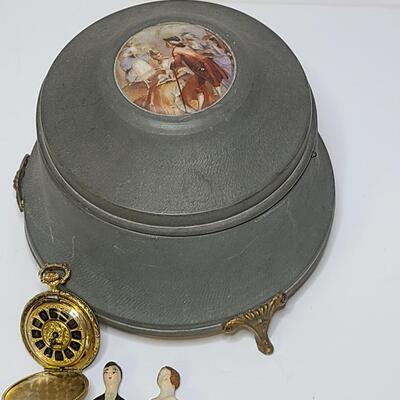 Lot 407: Antique Metal Music/Jewelry Box and More