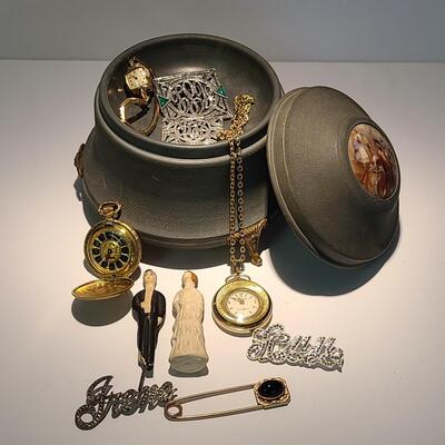 Lot 407: Antique Metal Music/Jewelry Box and More