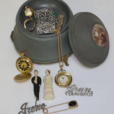 Lot 407: Antique Metal Music/Jewelry Box and More
