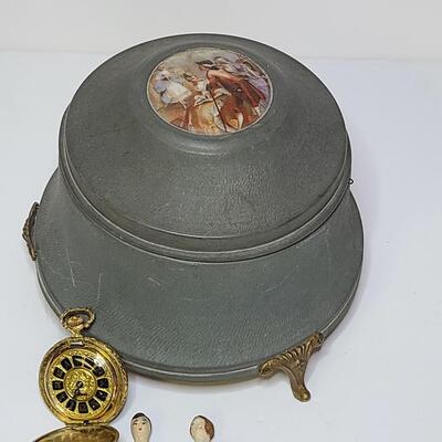 Lot 407: Antique Metal Music/Jewelry Box and More