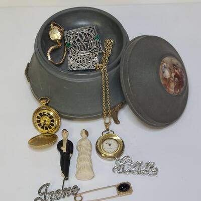 Lot 407: Antique Metal Music/Jewelry Box and More