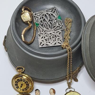 Lot 407: Antique Metal Music/Jewelry Box and More