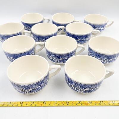 ROYAL CHINA BLUE WILLOW WARE TEACUPS (11) & SAUCERS (9)