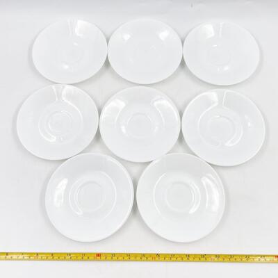 CORELLE BY CORNING WHITE TEACUPS (8) AND SAUCERS (8)