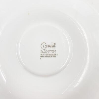 CORELLE BY CORNING WHITE TEACUPS (8) AND SAUCERS (8)
