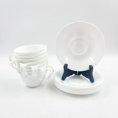CORELLE BY CORNING WHITE TEACUPS (8) AND SAUCERS (8)