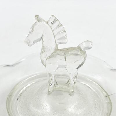 CLEAR GLASS 5.5â€ HORSE TRINKET DISH