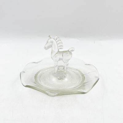 CLEAR GLASS 5.5â€ HORSE TRINKET DISH