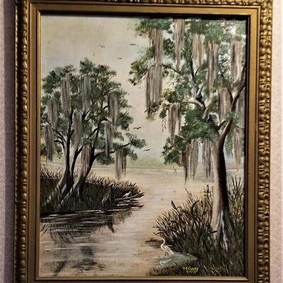 Lot #309  Monochromatic Louisiana Swamp Scene - Oil on Canvas