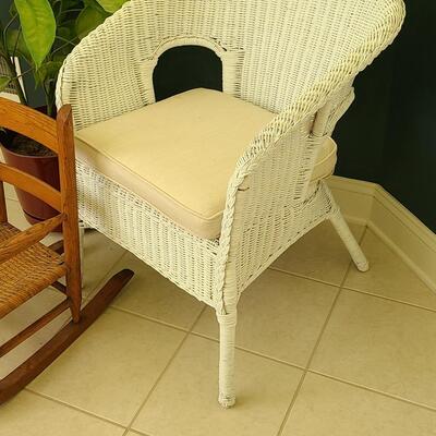 Lot 405: White Natural Wicker Chair, Childs Rocking Chair and More