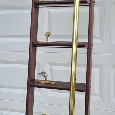 Lot 394: Rolling Library Ladder w/Brass Hardware and Bar
