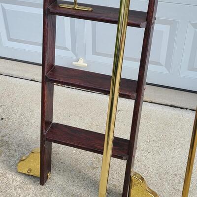 Lot 394: Rolling Library Ladder w/Brass Hardware and Bar