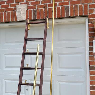 Lot 394: Rolling Library Ladder w/Brass Hardware and Bar