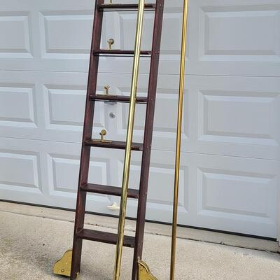 Lot 394: Rolling Library Ladder w/Brass Hardware and Bar