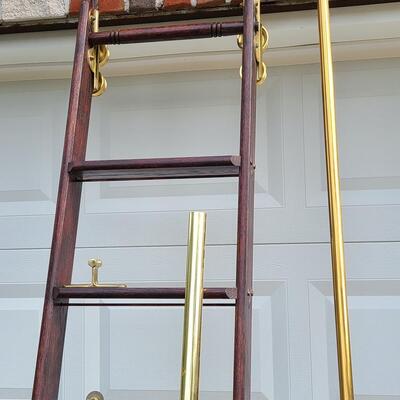 Lot 394: Rolling Library Ladder w/Brass Hardware and Bar