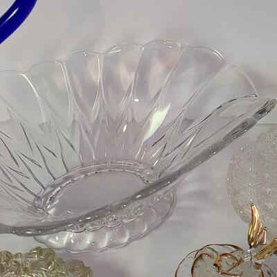 Lot 429: Blue Neck Swan Glass Server & Dainty Vintage Glass