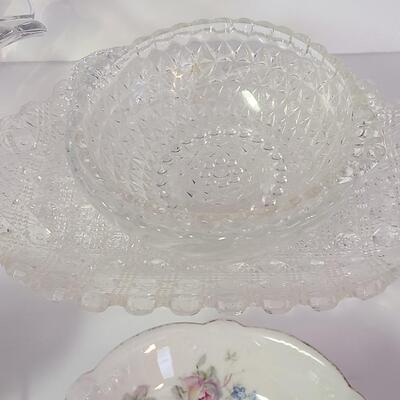 Lot 429: Blue Neck Swan Glass Server & Dainty Vintage Glass