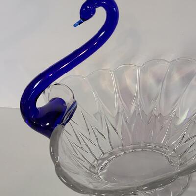 Lot 429: Blue Neck Swan Glass Server & Dainty Vintage Glass