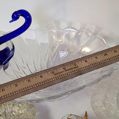 Lot 429: Blue Neck Swan Glass Server & Dainty Vintage Glass