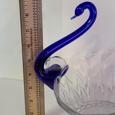 Lot 429: Blue Neck Swan Glass Server & Dainty Vintage Glass