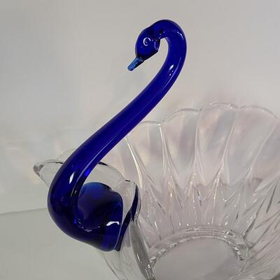 Lot 429: Blue Neck Swan Glass Server & Dainty Vintage Glass