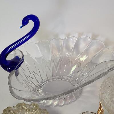 Lot 429: Blue Neck Swan Glass Server & Dainty Vintage Glass