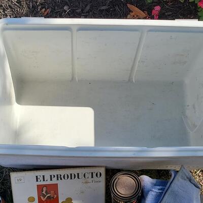 Lot 421: Vintage Fishing Supplies: Igloo Fishing Cooler, New Salt Water Reel and More